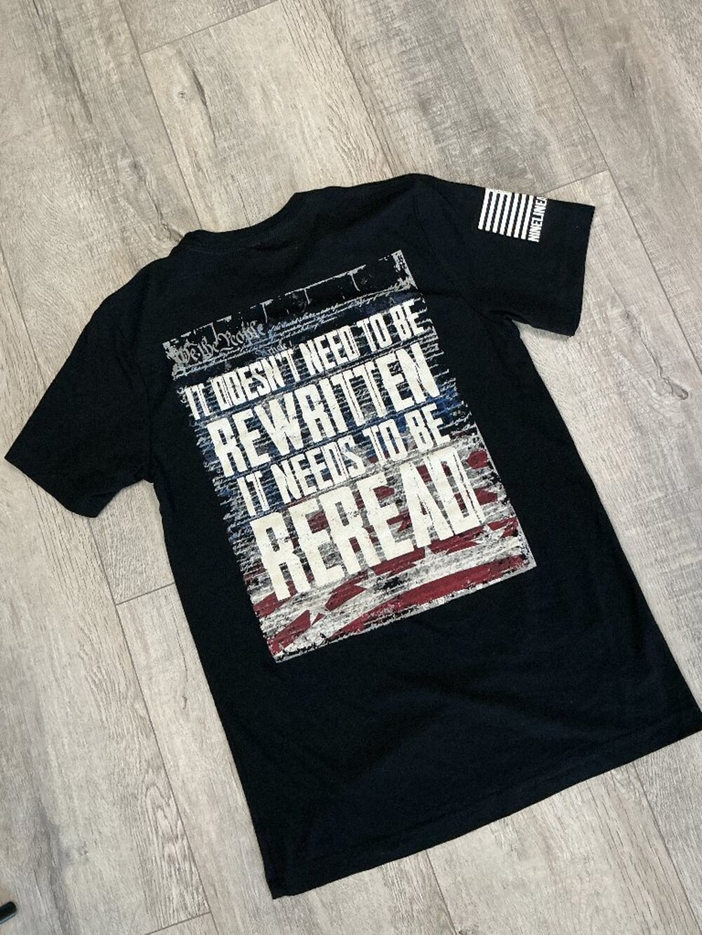 Nine Line Apparel Womens Medium Black “REREAD, Not Rewritten" Patriotic Tshirt